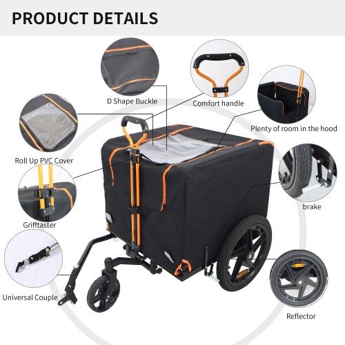 Foldable Pet Jogging Stroller Dog Carriers Bicycle Trailer Pet Dog Cat Bike Trailer Orange And Black - Ideal For Small Pets - Mijn winkel