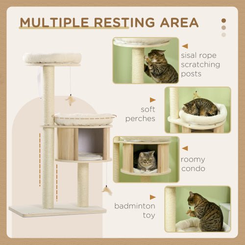 PawHut 3 Level Cat Tree With Sisal Scratching Posts Cat Badminton Toy For Playing Soft Cushions Play Areas - Mijn winkel