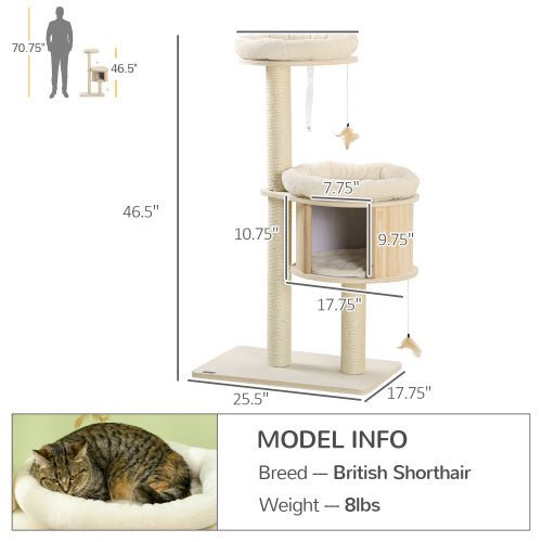 PawHut 3 Level Cat Tree With Sisal Scratching Posts Cat Badminton Toy For Playing Soft Cushions Play Areas - Mijn winkel