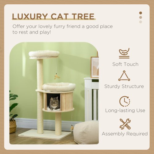 PawHut 3 Level Cat Tree With Sisal Scratching Posts Cat Badminton Toy For Playing Soft Cushions Play Areas - Mijn winkel