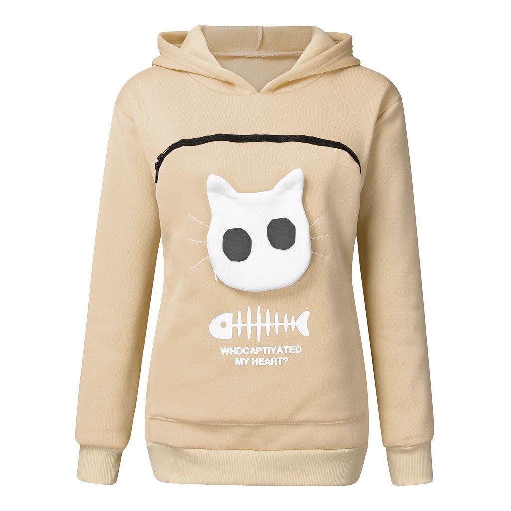 Women Hoodie Sweatshirt With Cat Pet Pocket Design Long Sleeve Sweater Cat Outfit - Mijn winkel
