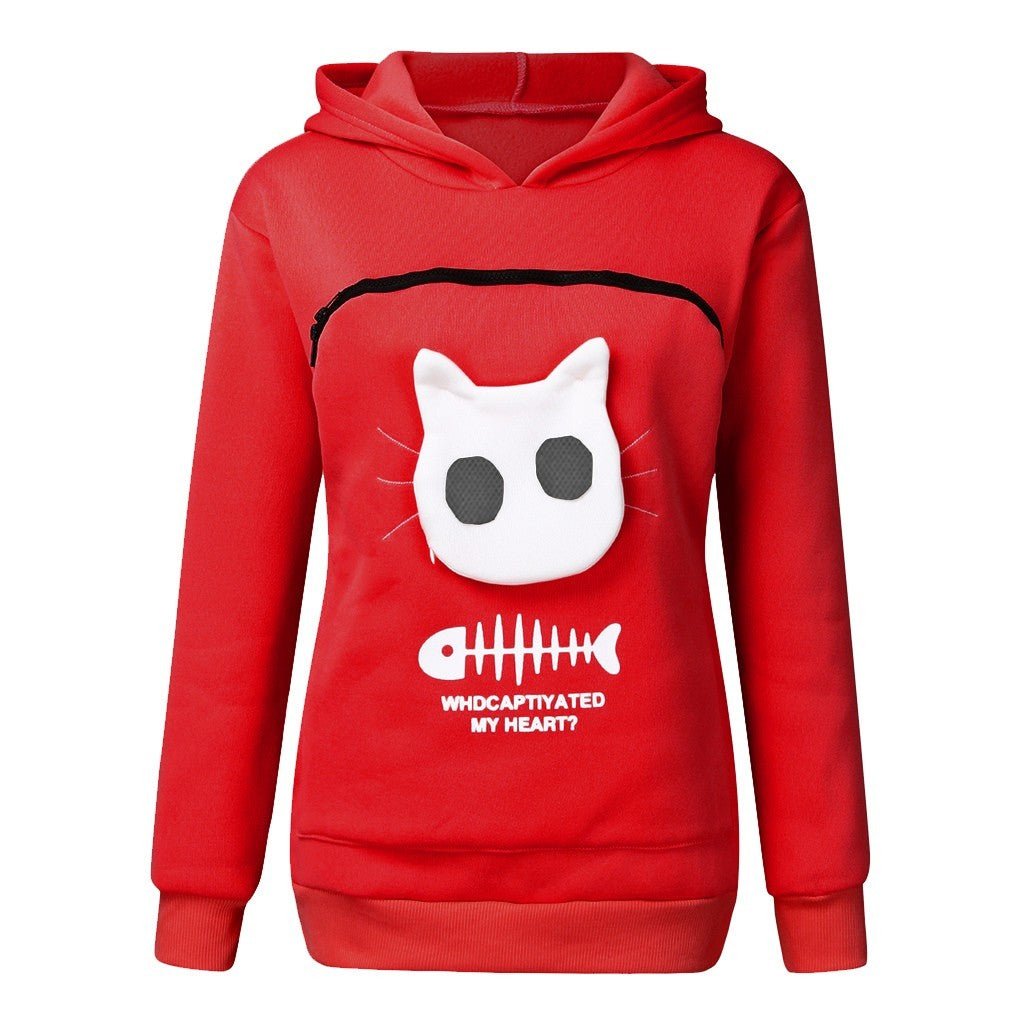 Women Hoodie Sweatshirt With Cat Pet Pocket Design Long Sleeve Sweater Cat Outfit - Mijn winkel