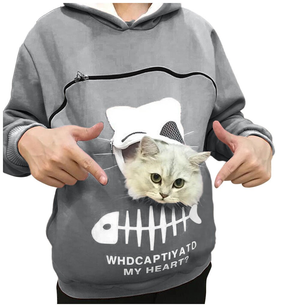 Women Hoodie Sweatshirt With Cat Pet Pocket Design Long Sleeve Sweater Cat Outfit - Mijn winkel