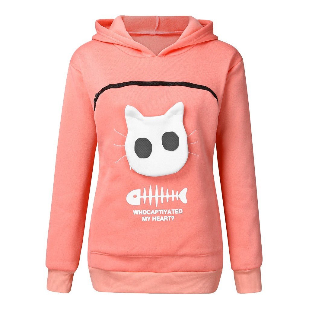 Women Hoodie Sweatshirt With Cat Pet Pocket Design Long Sleeve Sweater Cat Outfit - Mijn winkel