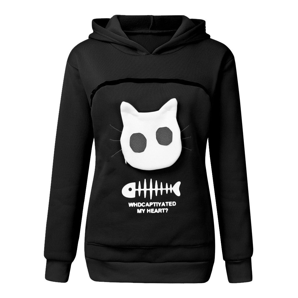 Women Hoodie Sweatshirt With Cat Pet Pocket Design Long Sleeve Sweater Cat Outfit - Mijn winkel