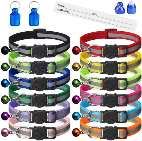 14 Pack Reflective - Breakaway Cat Collars with Bells,Safety Buckle Kitten Collar,With Name Tag,Adjustable,Ideal for Girl Cats Male Cats,Pet Supplies,Stuff,Accessories(12 Colors & 2 ID Tags) - GetPawsy