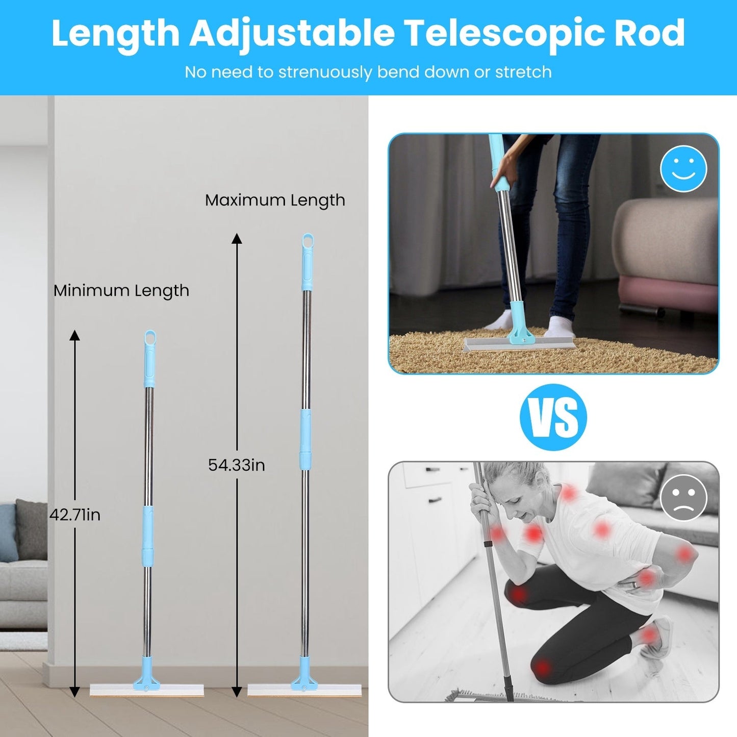 1Pc Pet Hair Removal Rake With 54.33in Adjustable Telescopic Rod Multi - Fabric Dog Cat Hair Scraper Lint Shaver For Carpet Rug Clothes Couch - Mijn winkel