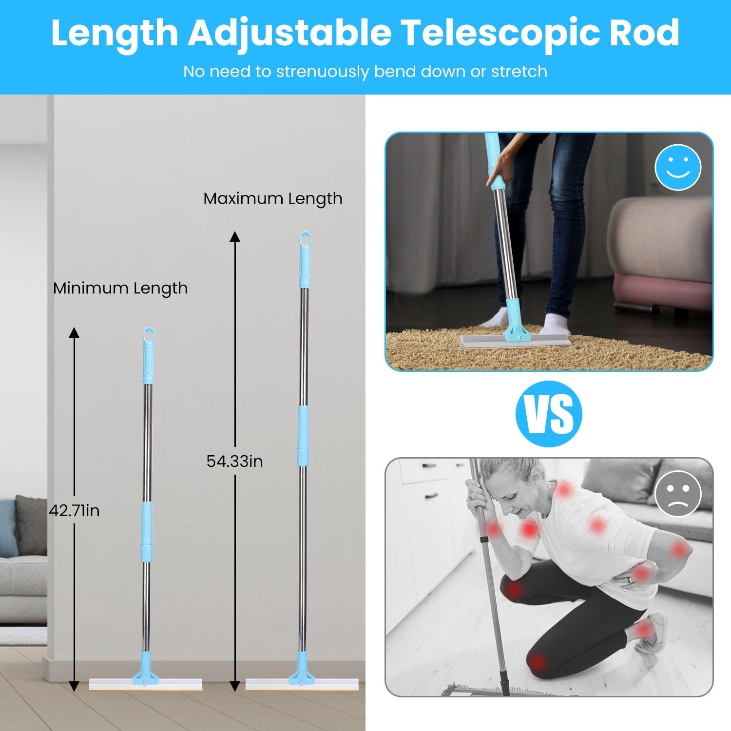 1Pc Pet Hair Removal Rake With 54.33in Adjustable Telescopic Rod Multi - Fabric Dog Cat Hair Scraper Lint Shaver For Carpet Rug Clothes Couch - Mijn winkel