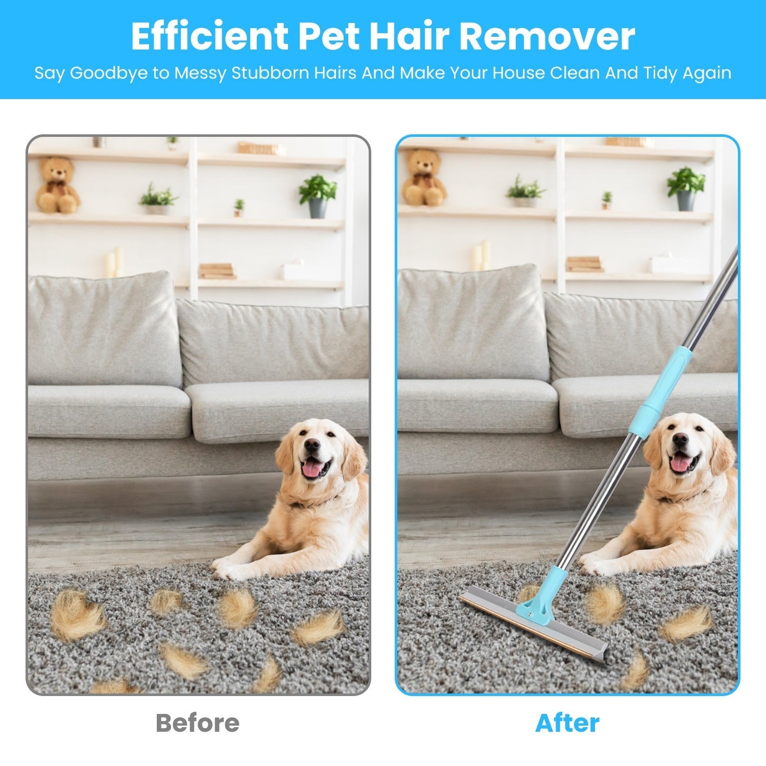 1Pc Pet Hair Removal Rake With 54.33in Adjustable Telescopic Rod Multi - Fabric Dog Cat Hair Scraper Lint Shaver For Carpet Rug Clothes Couch - Mijn winkel