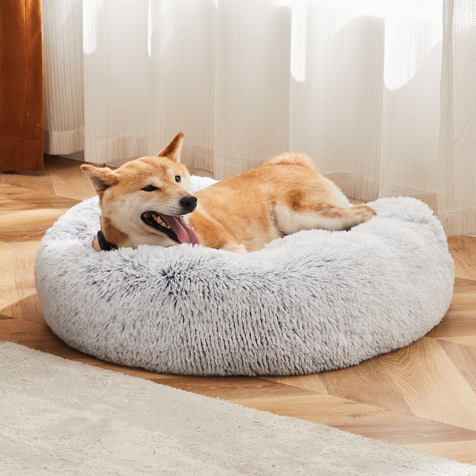 24 Inch Anti - Slip Round Fluffy Plush Faux Fur Cat Bed, Fits Up To 25 Lbs Pets - GetPawsy