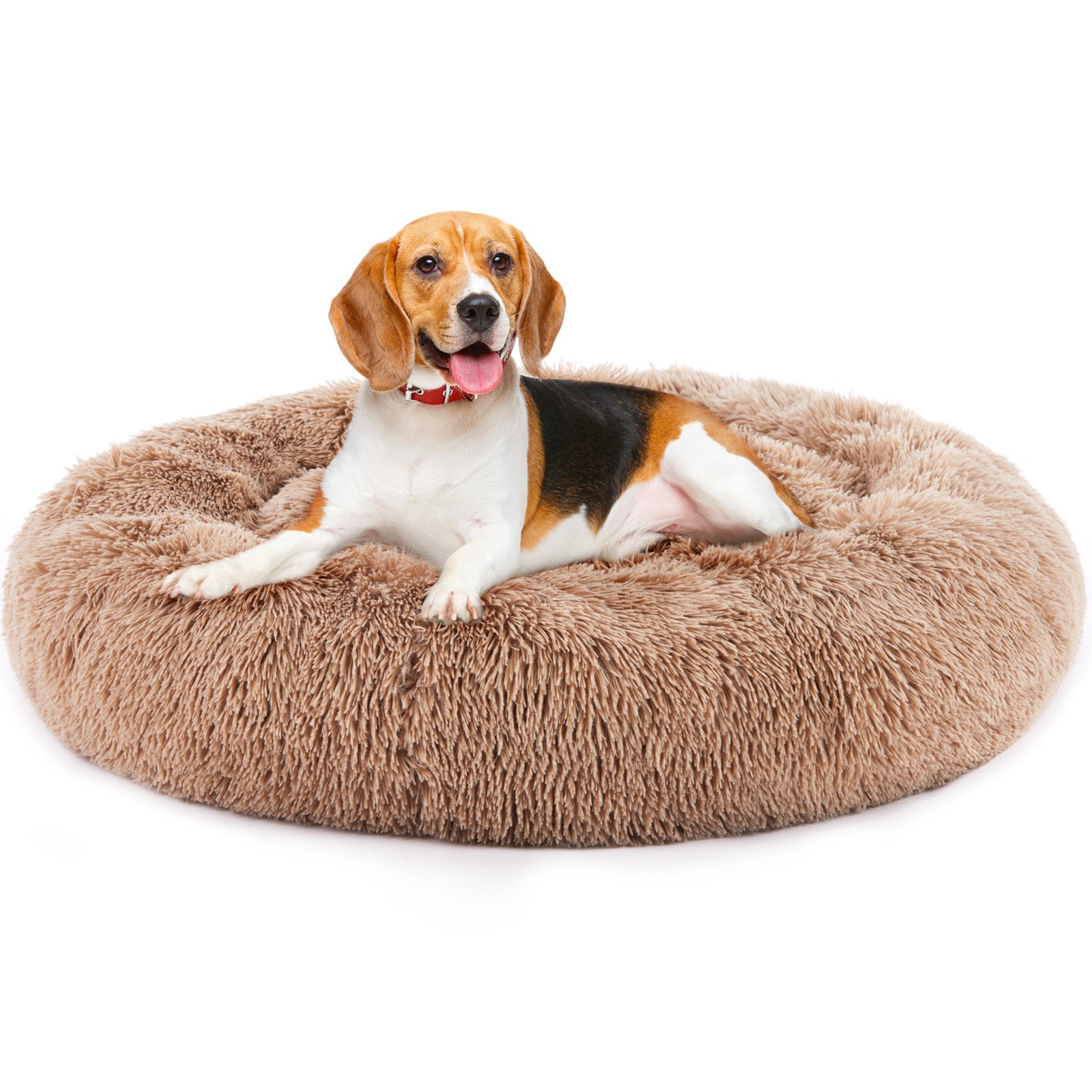 24 Inch Anti - Slip Round Fluffy Plush Faux Fur Cat Bed, Fits Up To 25 Lbs Pets - GetPawsy