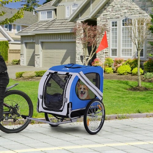 Aosom Dog Bike Trailer Pet Cart Bicycle Wagon Cargo Carrier Attachment For Travel With 3 Entrances Large Wheels For Off - Road & Mesh Screen - Mijn winkel