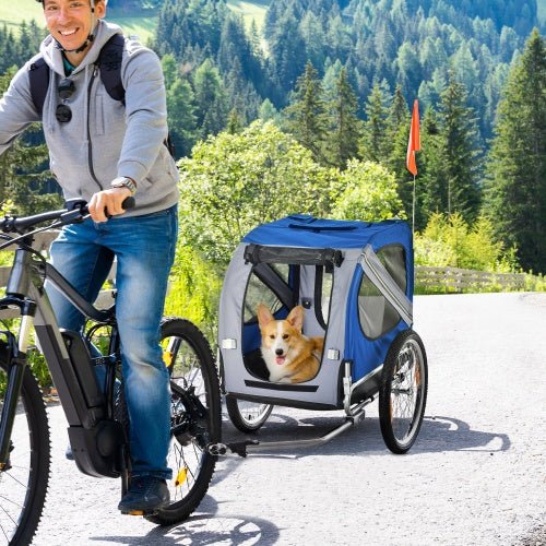 Aosom Dog Bike Trailer Pet Cart Bicycle Wagon Cargo Carrier Attachment For Travel With 3 Entrances Large Wheels For Off - Road & Mesh Screen - Mijn winkel