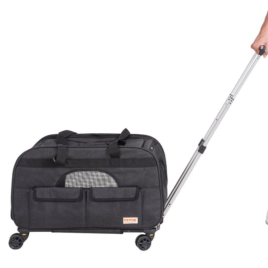 Cat Carrier With Wheels, Rolling Pet Carrier With Telescopic Handle And Shoulder Strap, Dog Carrier With Wheels For Pets Under 35 Lbs, With 1 Folding Bowl, Black - Mijn winkel