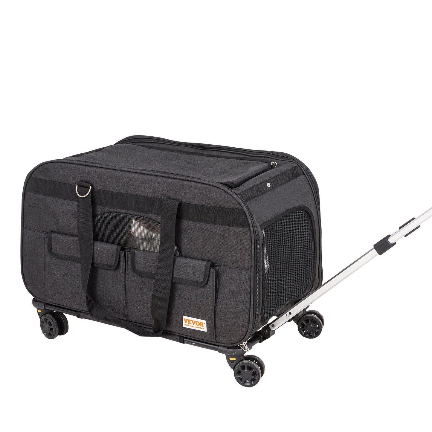 Cat Carrier With Wheels, Rolling Pet Carrier With Telescopic Handle And Shoulder Strap, Dog Carrier With Wheels For Pets Under 35 Lbs, With 1 Folding Bowl, Black - Mijn winkel
