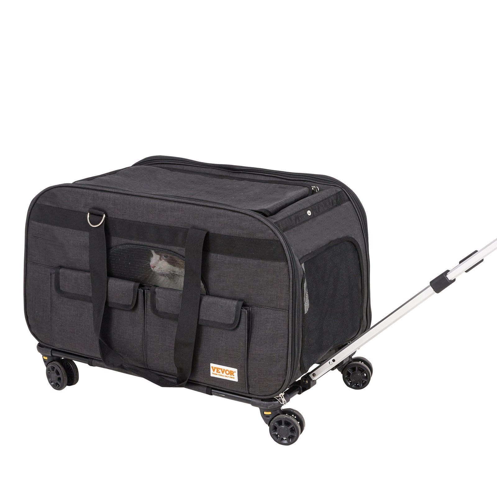Cat Carrier With Wheels, Rolling Pet Carrier With Telescopic Handle And Shoulder Strap, Dog Carrier With Wheels For Pets Under 35 Lbs, With 1 Folding Bowl, Black - Mijn winkel