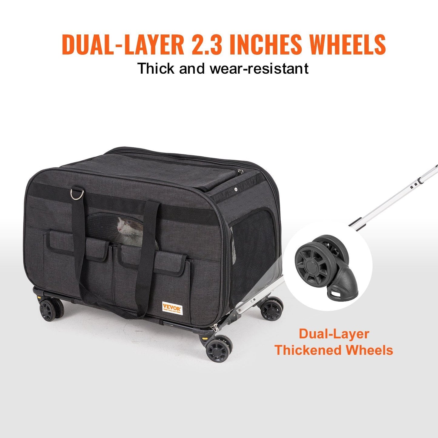 Cat Carrier With Wheels, Rolling Pet Carrier With Telescopic Handle And Shoulder Strap, Dog Carrier With Wheels For Pets Under 35 Lbs, With 1 Folding Bowl, Black - Mijn winkel