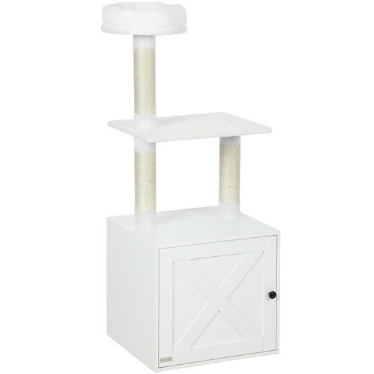Cat Tree With Litter Box Enclosure, Scratching Posts, Bed, Climbing Platforms For Indoor Cats, White - Mijn winkel