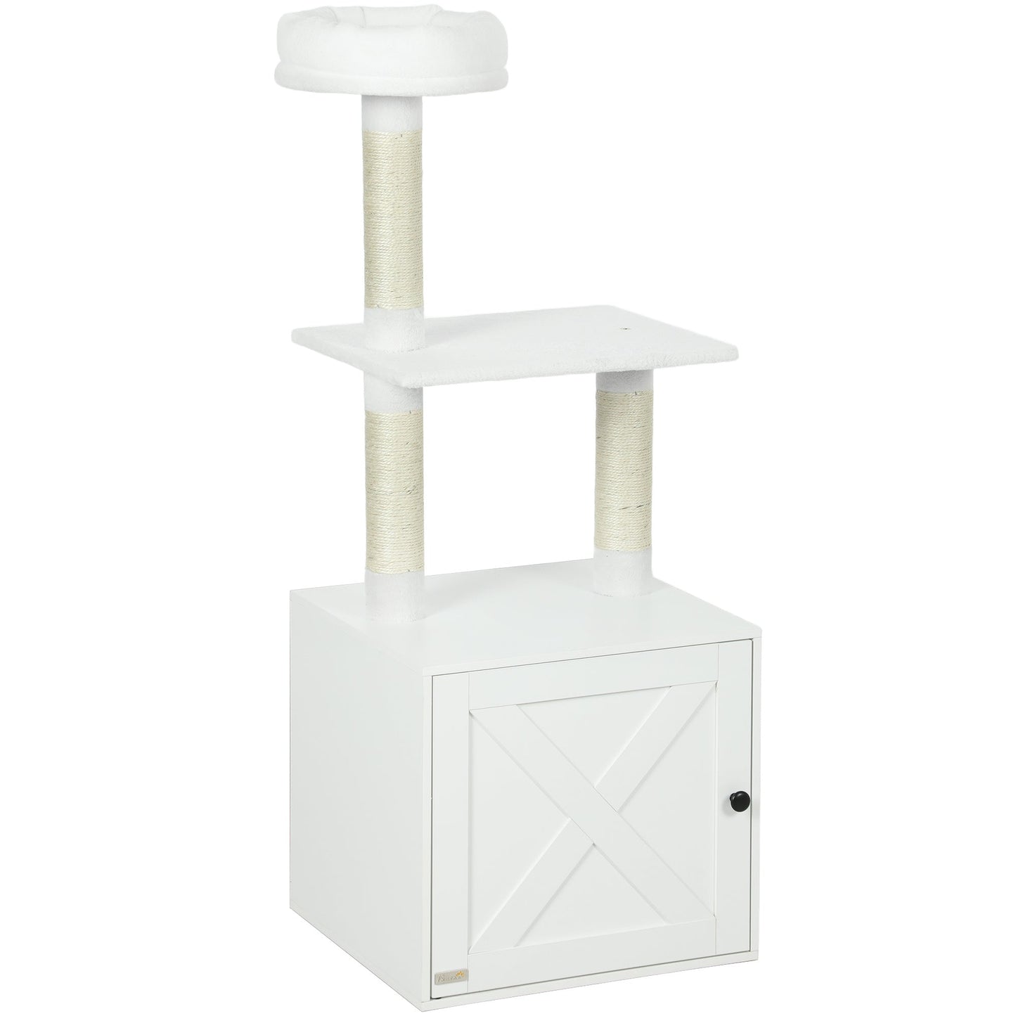 Cat Tree With Litter Box Enclosure, Scratching Posts, Bed, Climbing Platforms For Indoor Cats, White - Mijn winkel