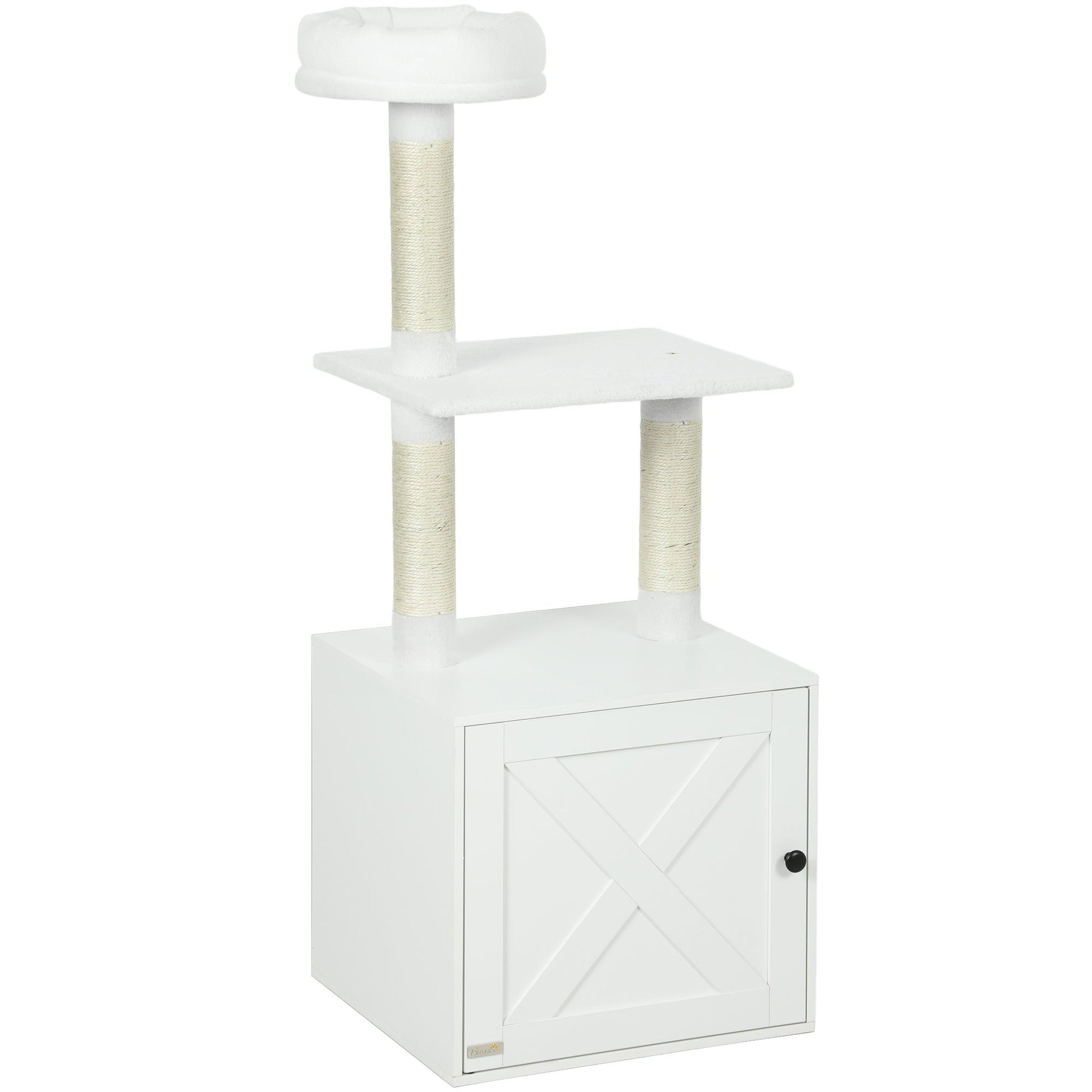 Cat Tree With Litter Box Enclosure, Scratching Posts, Bed, Climbing Platforms For Indoor Cats, White - Mijn winkel