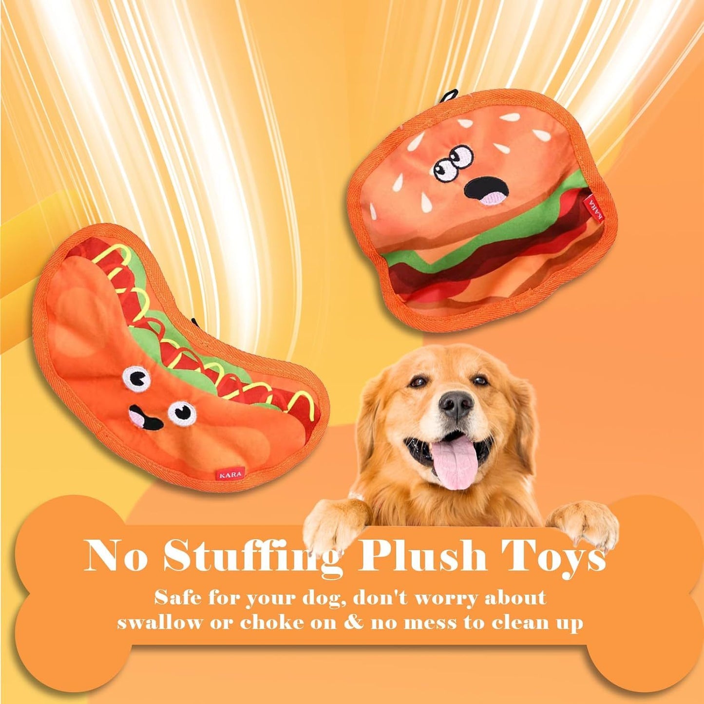 Crinkle Dog Toys Squeaky Dog Toys No Stuffing Dog Toys Durable Interactive Dog Chew Toys For Puppy Small Medium Large Dogs Hamburger - Mijn winkel