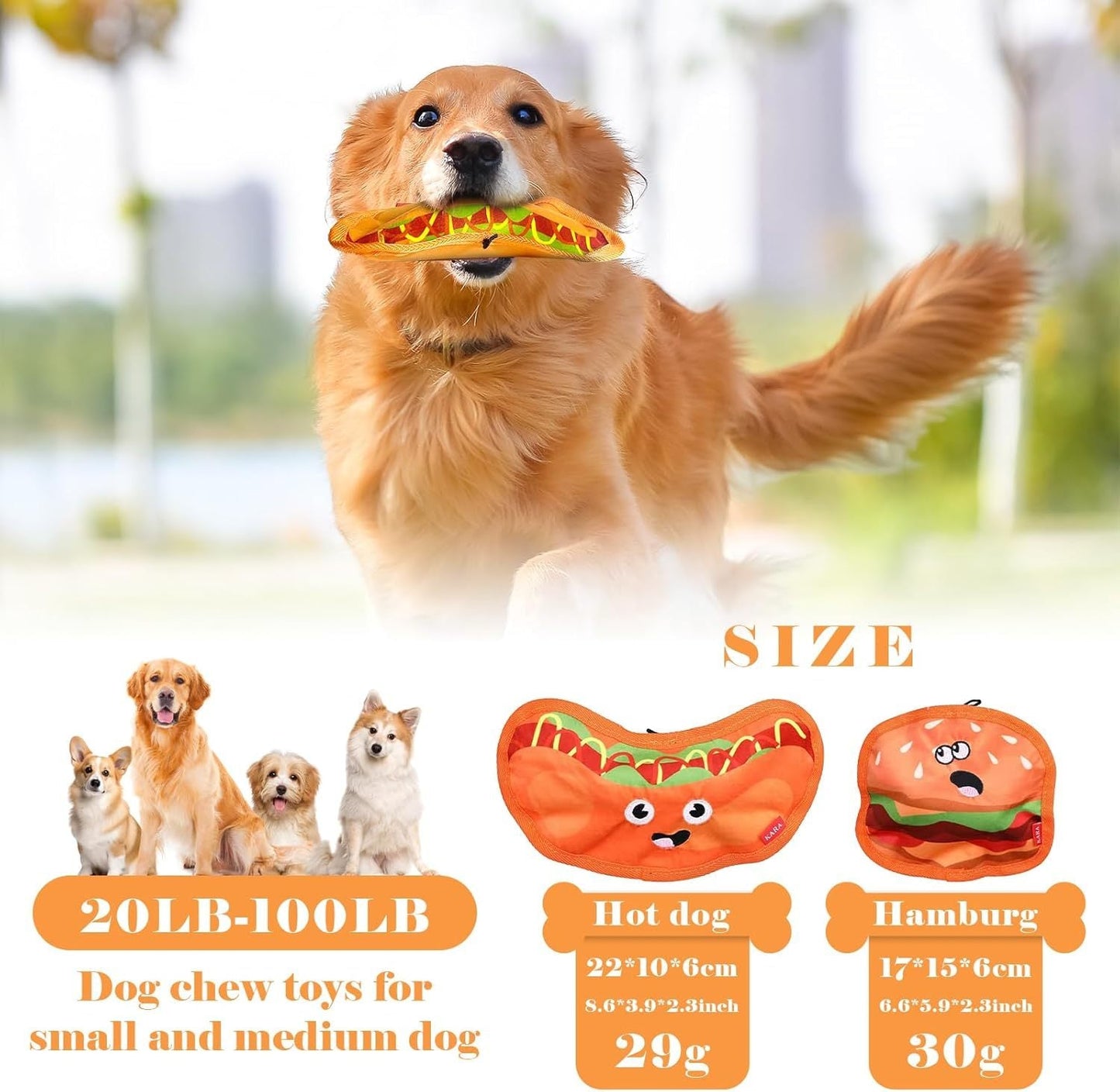 Crinkle Dog Toys Squeaky Dog Toys No Stuffing Dog Toys Durable Interactive Dog Chew Toys For Puppy Small Medium Large Dogs Hamburger - Mijn winkel