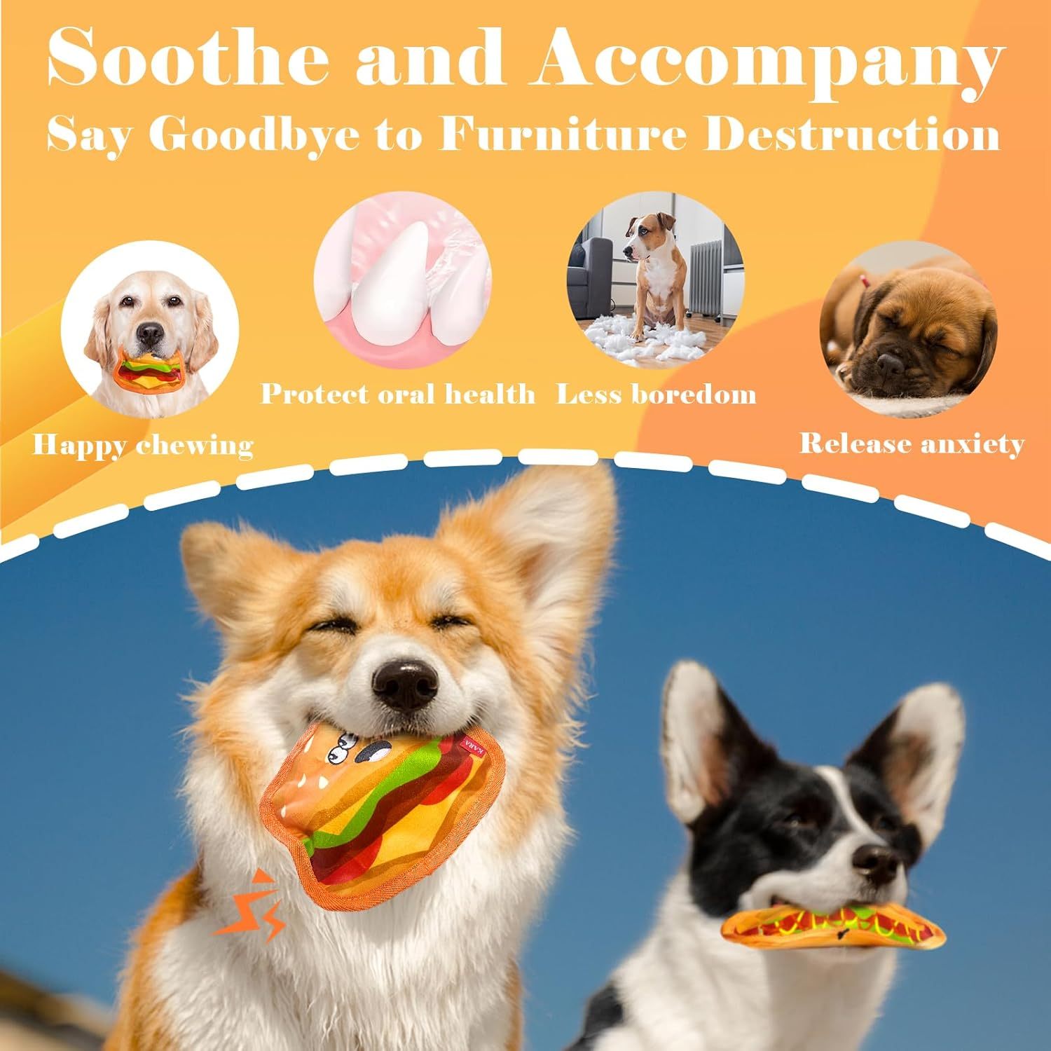 Crinkle Dog Toys Squeaky Dog Toys No Stuffing Dog Toys Durable Interactive Dog Chew Toys For Puppy Small Medium Large Dogs Hamburger - Mijn winkel