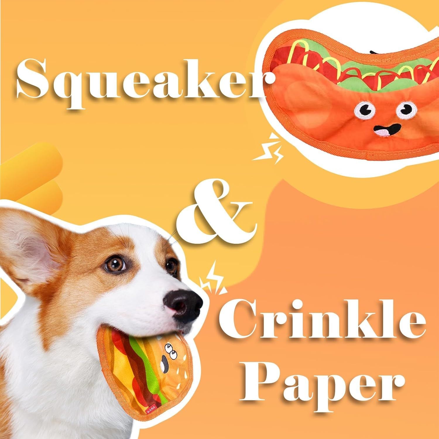 Crinkle Dog Toys Squeaky Dog Toys No Stuffing Dog Toys Durable Interactive Dog Chew Toys For Puppy Small Medium Large Dogs Hamburger - Mijn winkel