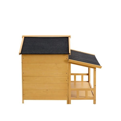 Dog House, Waterproof Dog Cage Kennel, Wooden Outdoor And Indoor Dog House, Raised Pet Kennel For Medium Dogs, Log Cabin Style With Porch,Elevated Floor,Asphalt Roof, 2 Doors, Pine Wood Natural - Mijn winkel
