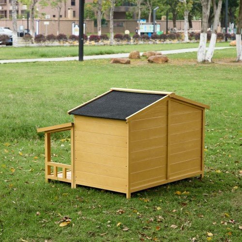 Dog House, Waterproof Dog Cage Kennel, Wooden Outdoor And Indoor Dog House, Raised Pet Kennel For Medium Dogs, Log Cabin Style With Porch,Elevated Floor,Asphalt Roof, 2 Doors, Pine Wood Natural - Mijn winkel