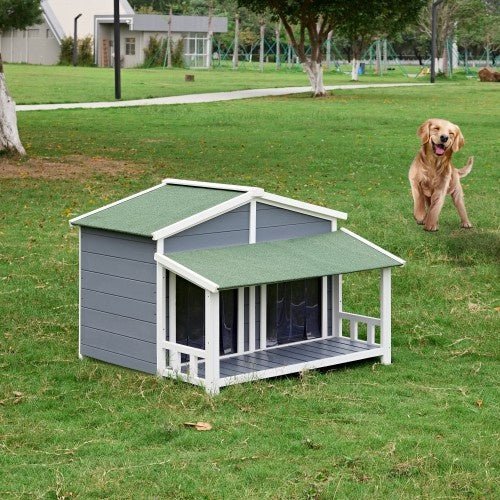 Dog House, Waterproof Dog Cage Kennel, Wooden Outdoor And Indoor Dog House, Raised Pet Kennel For Medium Dogs, Log Cabin Style With Porch,Elevated Floor,Asphalt Roof, 2 Doors, Pine Wood Natural - Mijn winkel
