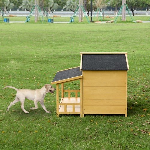 Dog House, Waterproof Dog Cage Kennel, Wooden Outdoor And Indoor Dog House, Raised Pet Kennel For Medium Dogs, Log Cabin Style With Porch,Elevated Floor,Asphalt Roof, 2 Doors, Pine Wood Natural - Mijn winkel