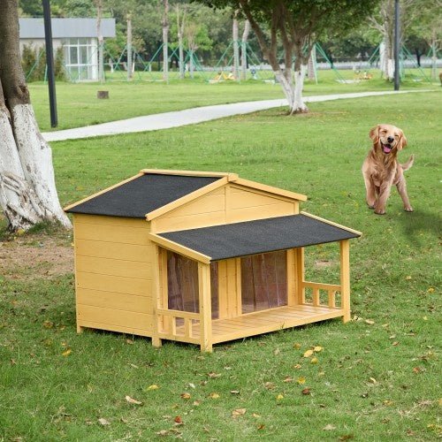 Dog House, Waterproof Dog Cage Kennel, Wooden Outdoor And Indoor Dog House, Raised Pet Kennel For Medium Dogs, Log Cabin Style With Porch,Elevated Floor,Asphalt Roof, 2 Doors, Pine Wood Natural - Mijn winkel
