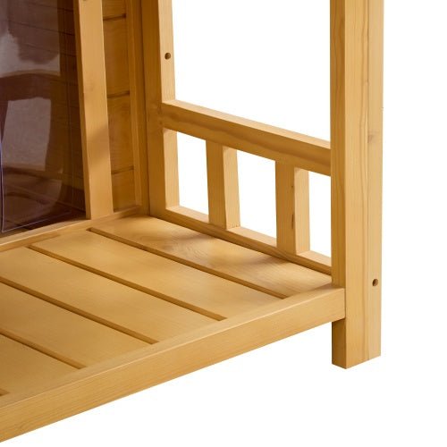 Dog House, Waterproof Dog Cage Kennel, Wooden Outdoor And Indoor Dog House, Raised Pet Kennel For Medium Dogs, Log Cabin Style With Porch,Elevated Floor,Asphalt Roof, 2 Doors, Pine Wood Natural - Mijn winkel