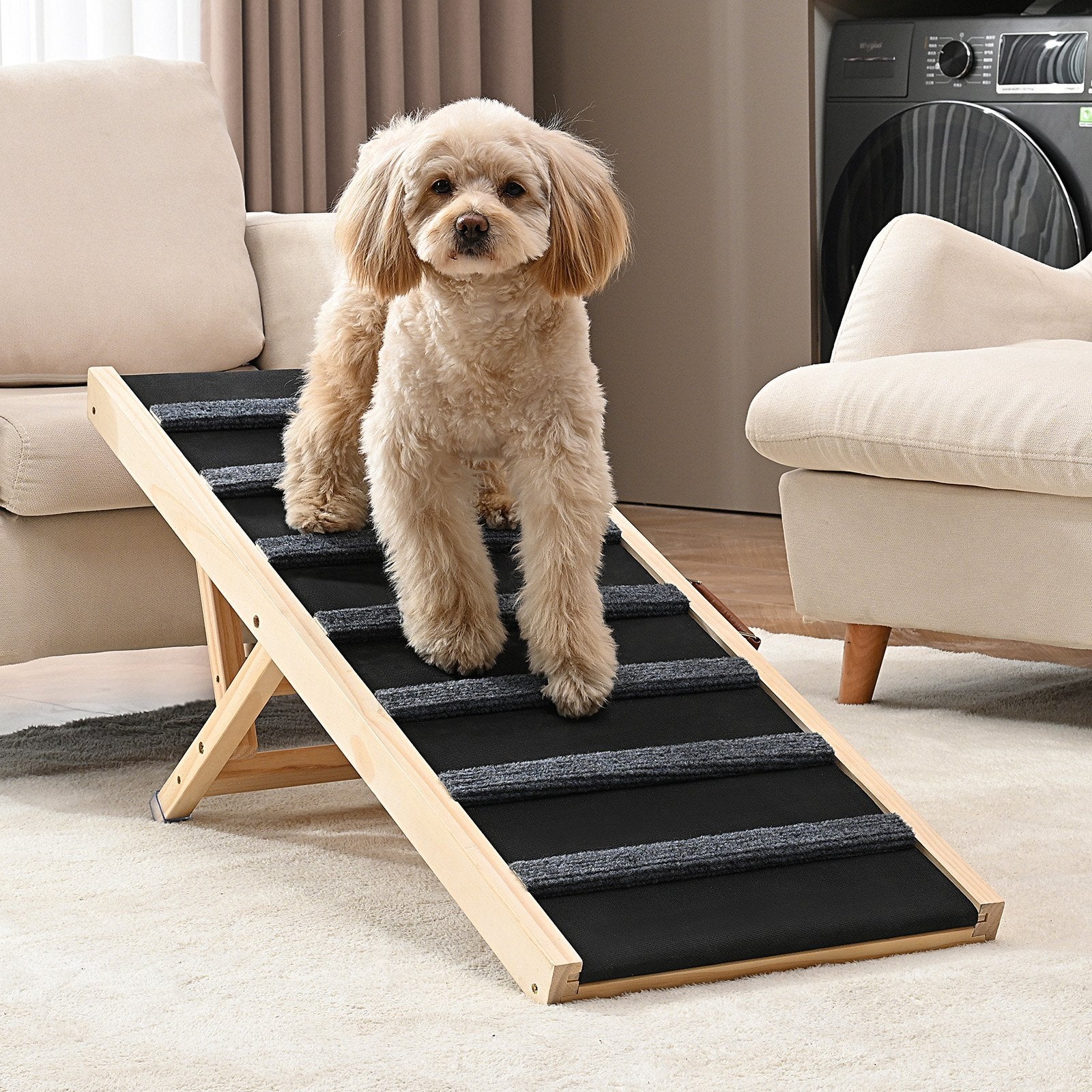 Dog Ramp, Folding Pet Ramp For Bed, Adjustable Dog Ramp For Small, Large, Old Dogs Cats, Wooden Pet Ramp With 39.3Long Ramp, Adjustable From Suitable For Couch, Sofa, Car - Mijn winkel