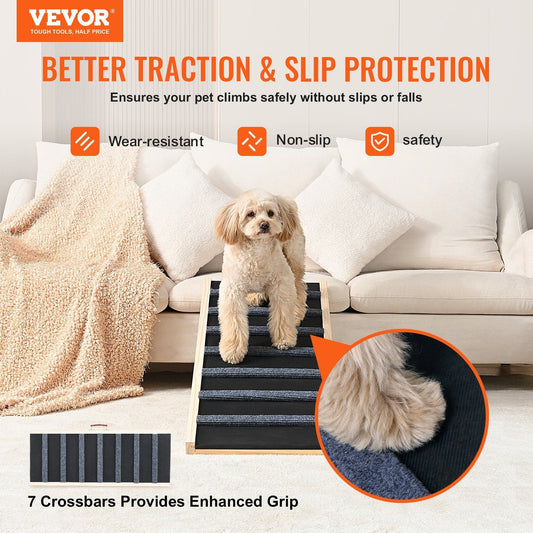 Dog Ramp, Folding Pet Ramp For Bed, Adjustable Dog Ramp For Small, Large, Old Dogs Cats, Wooden Pet Ramp With 39.3Long Ramp, Adjustable From Suitable For Couch, Sofa, Car - Mijn winkel