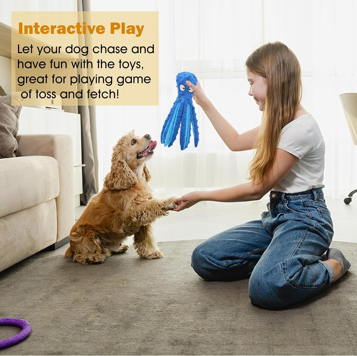 Dog Squeaky Toys Octopus No Stuffing Crinkle Plush Toys For Puppy Teething Durable Interactive Chew Toys For Small Medium And Large Dogs Training And Reduce Boredom - Mijn winkel