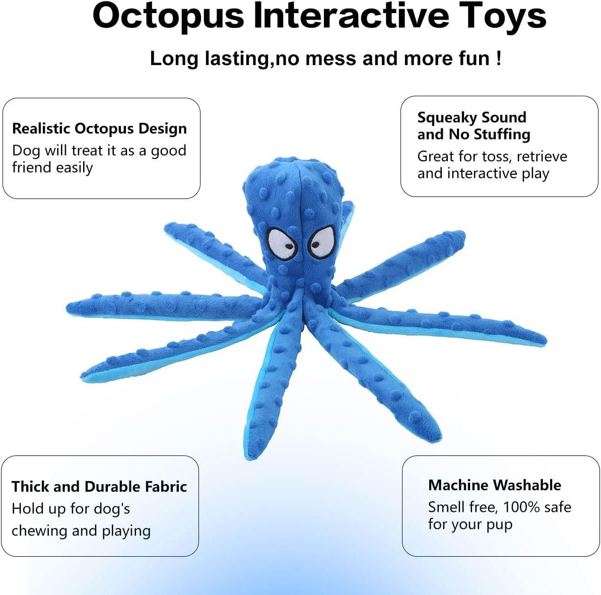 Dog Squeaky Toys Octopus No Stuffing Crinkle Plush Toys For Puppy Teething Durable Interactive Chew Toys For Small Medium And Large Dogs Training And Reduce Boredom - Mijn winkel