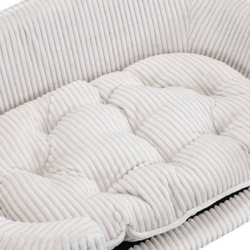Elevated Dog Bed Frame For Small Dog, Corduroy Pet Couch Bed With Rubber Wood Legs And Supportive Foam, Beige, Easy Assembly - Mijn winkel