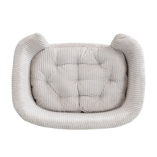 Elevated Dog Bed Frame For Small Dog, Corduroy Pet Couch Bed With Rubber Wood Legs And Supportive Foam, Beige, Easy Assembly - Mijn winkel