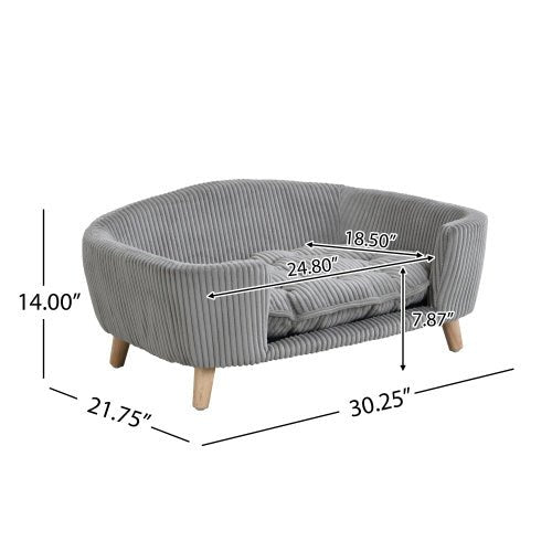 Elevated Dog Bed Frame For Small Dog, Corduroy Pet Couch Bed With Rubber Wood Legs And Supportive Foam, Gray, Easy Assembly - Mijn winkel