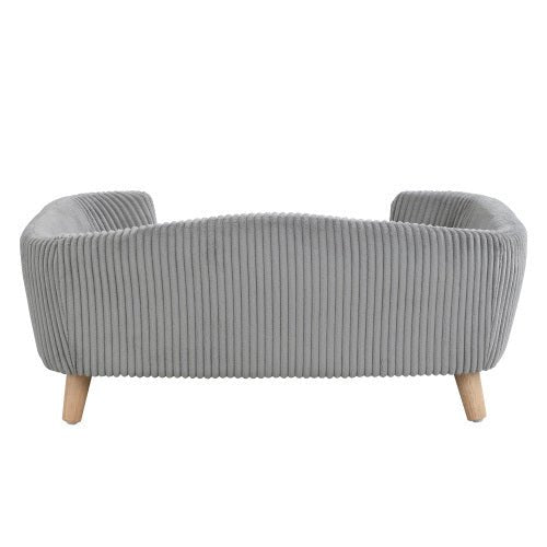Elevated Dog Bed Frame For Small Dog, Corduroy Pet Couch Bed With Rubber Wood Legs And Supportive Foam, Gray, Easy Assembly - Mijn winkel