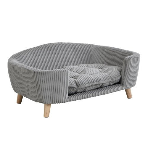Elevated Dog Bed Frame For Small Dog, Corduroy Pet Couch Bed With Rubber Wood Legs And Supportive Foam, Gray, Easy Assembly - Mijn winkel