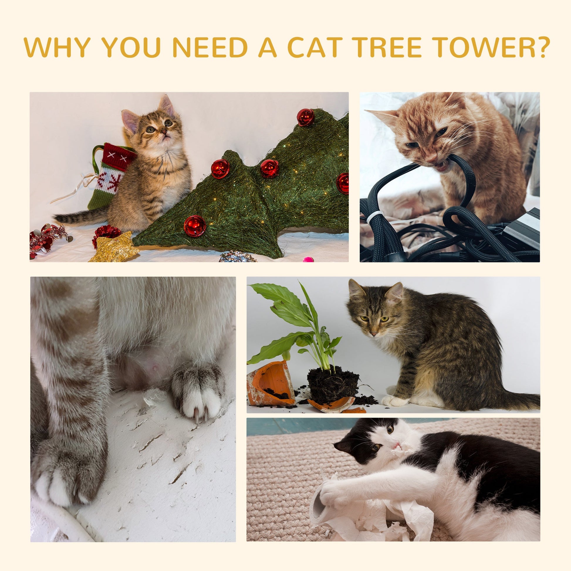Floor Standing Cat Tree 94.5 - 10.25 Inch Height Adjustable Cat Climbing Tower, Apartment Hammock - Mijn winkel
