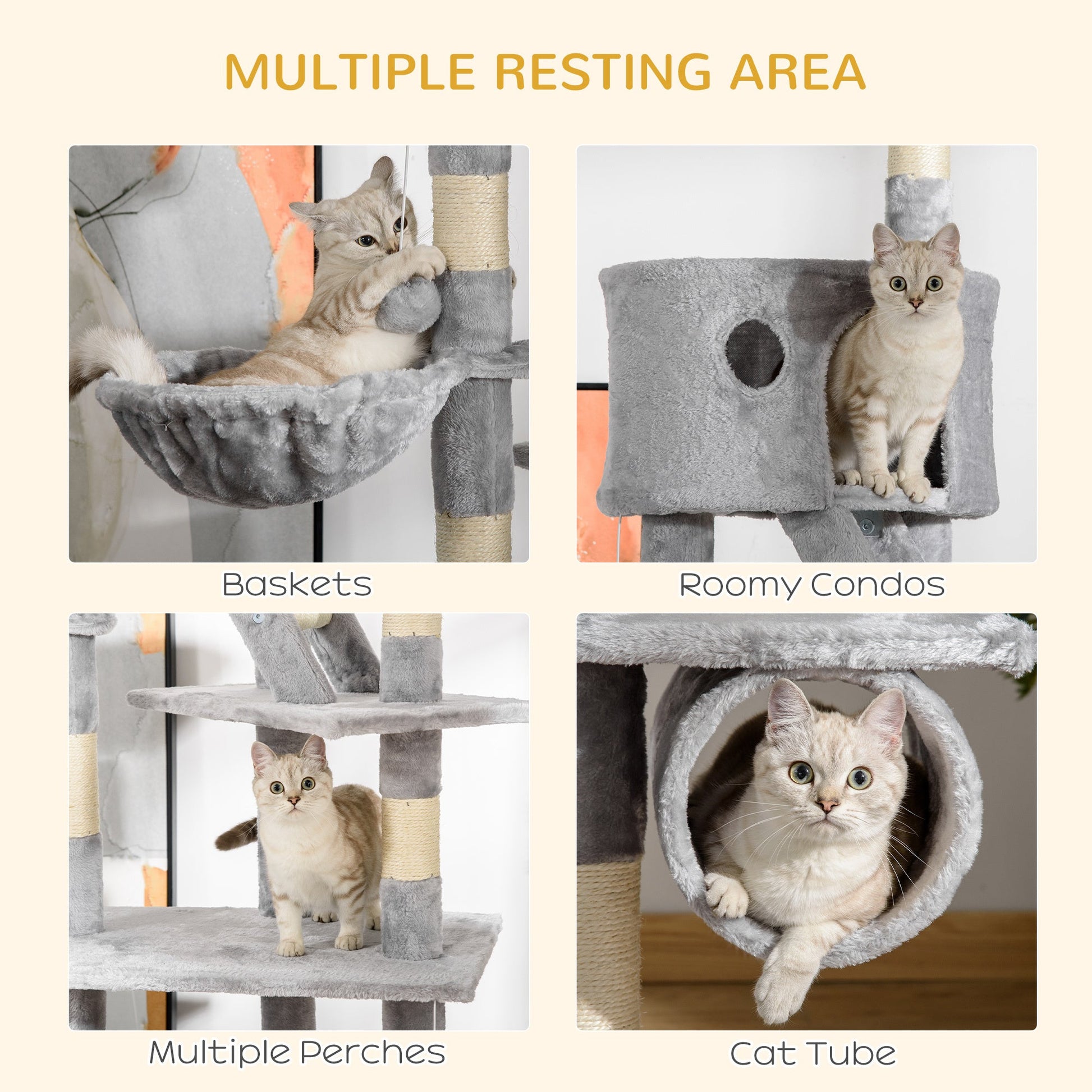 Floor Standing Cat Tree 94.5 - 10.25 Inch Height Adjustable Cat Climbing Tower, Apartment Hammock - Mijn winkel