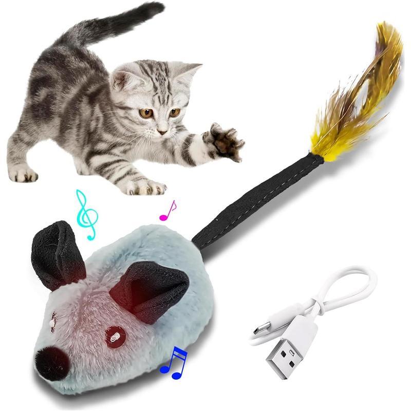 Interactive Cat Toys Mouse With LED Lights ForIndoor Cats USB Rechargeable Cat Mouse Toysfor Cats, Moving Automatic Chirping Squeakywith Feather Tail For All Breeds Cat Catnip Toys Forinteractive Toys - Mijn winkel