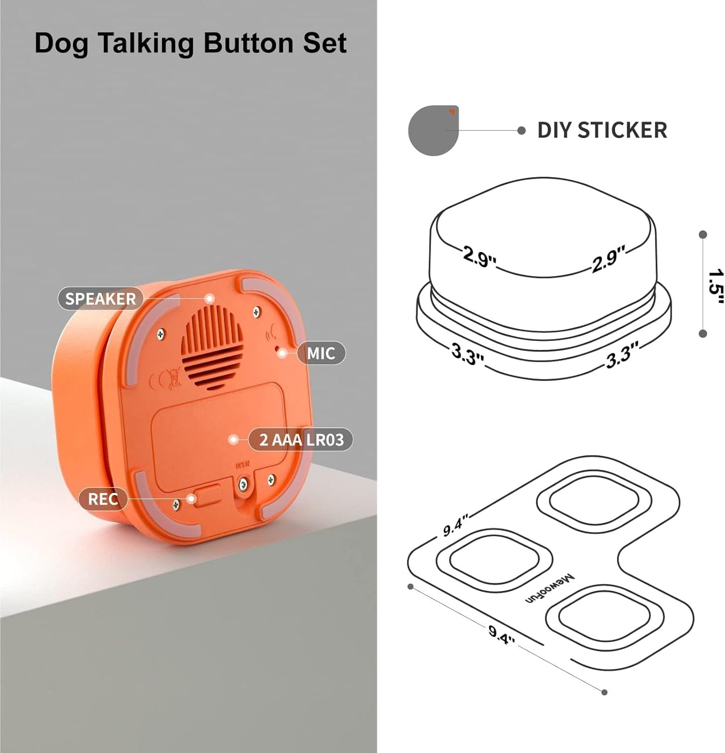MEWOOFUN Dog Talking Buttons Set - 3 Recordable Communication Buttons With - Mijn winkel