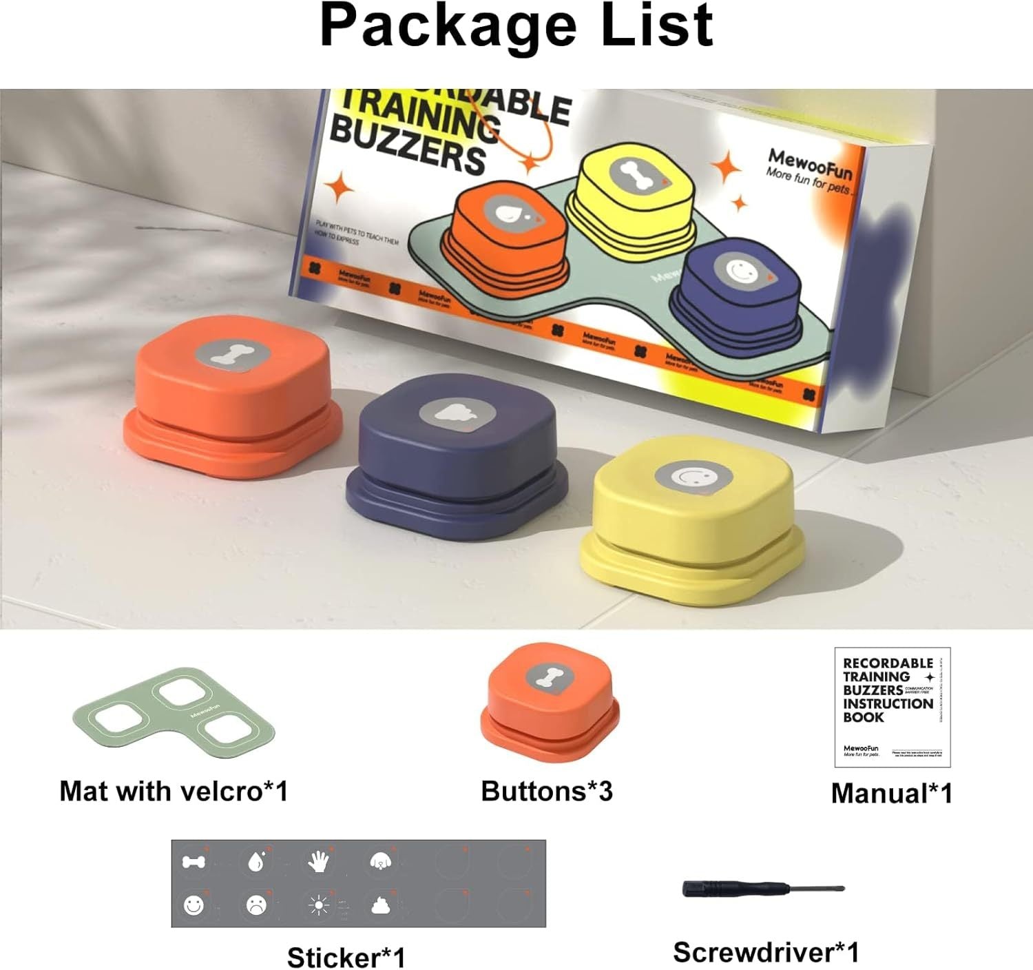 MEWOOFUN Dog Talking Buttons Set - 3 Recordable Communication Buttons With - Mijn winkel