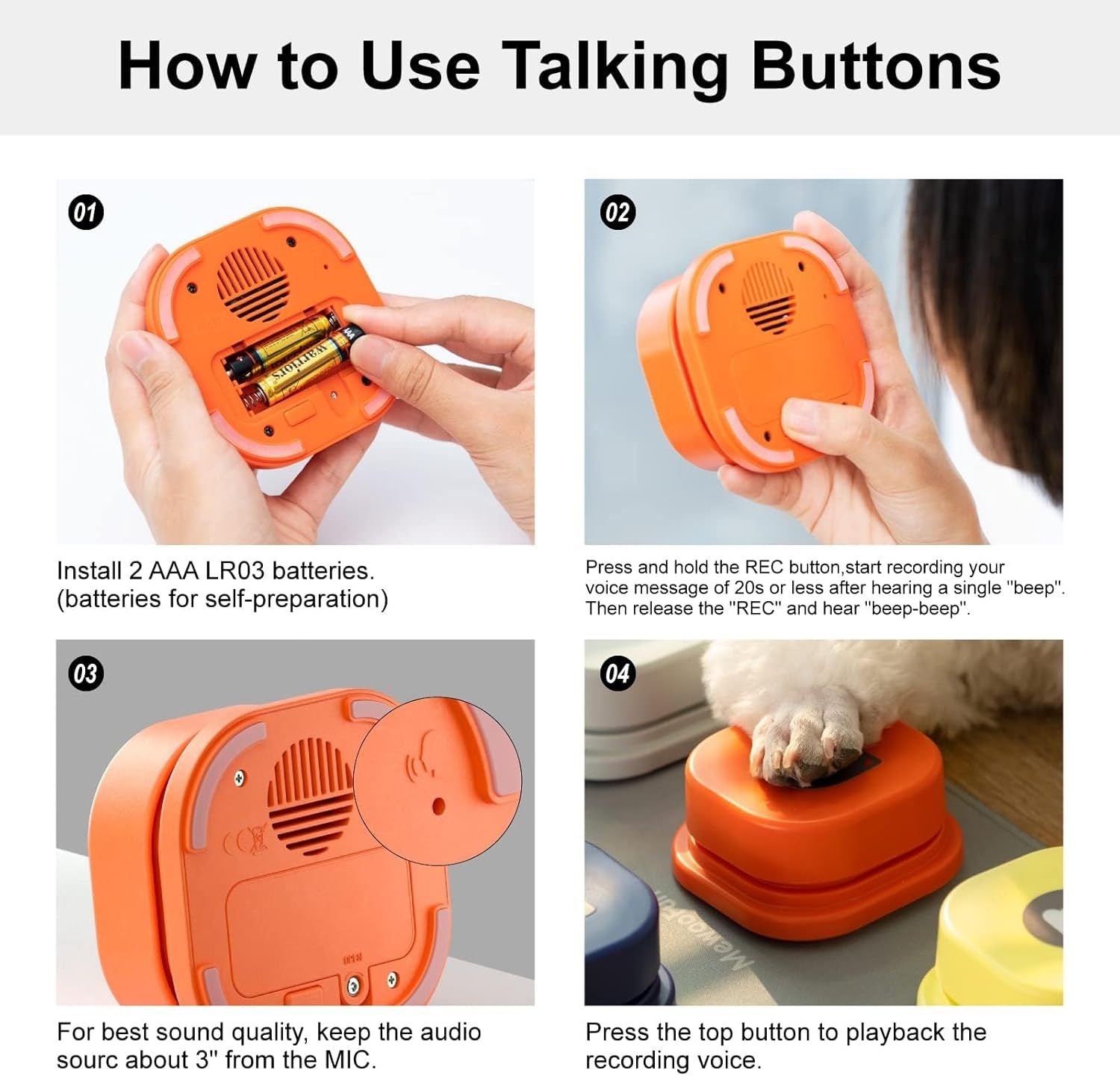 MEWOOFUN Dog Talking Buttons Set - 3 Recordable Communication Buttons With - Mijn winkel
