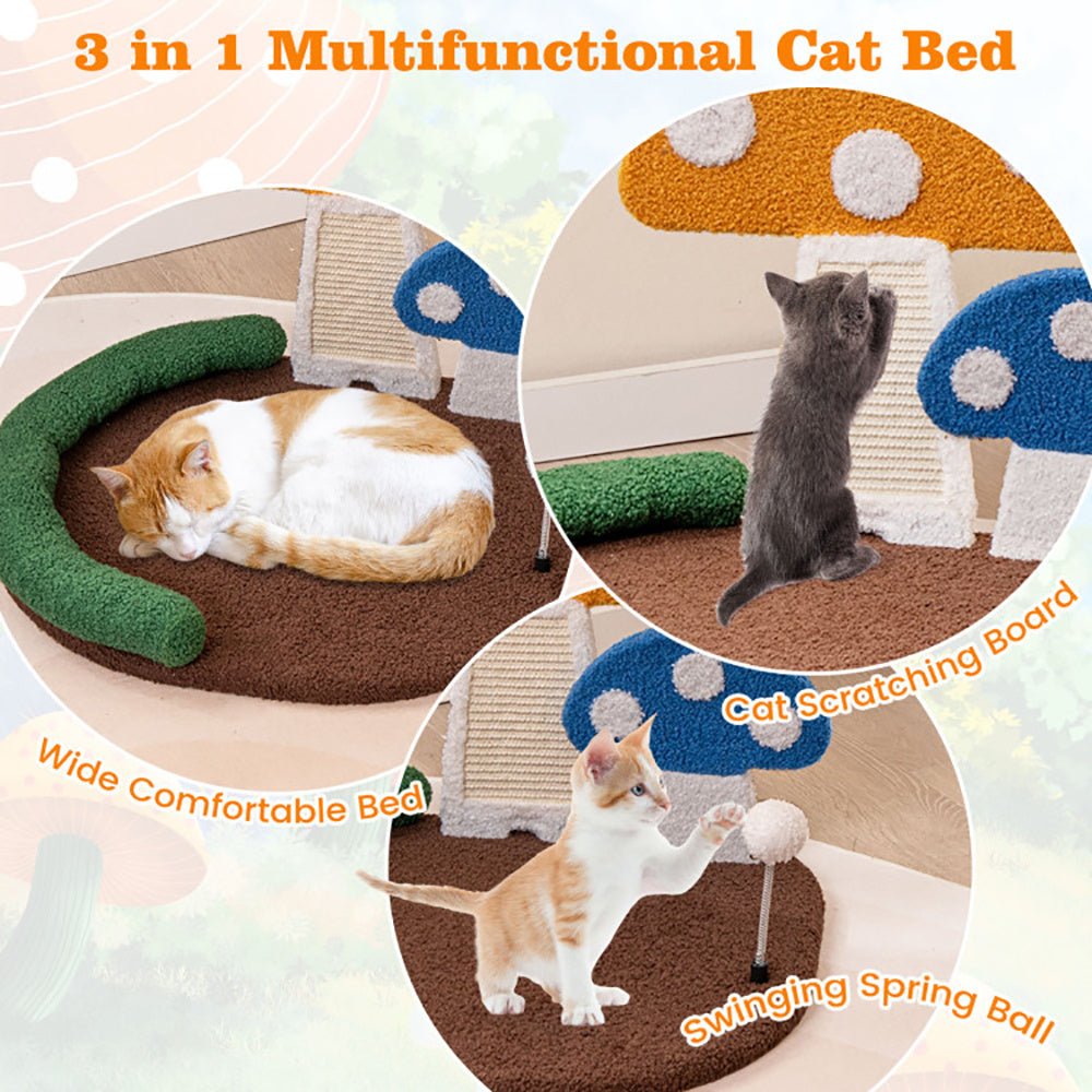 Mushroom Cat Bed Cat Claw Scratcher With Wide Bed And Sisal Scratch Panel - Mijn winkel